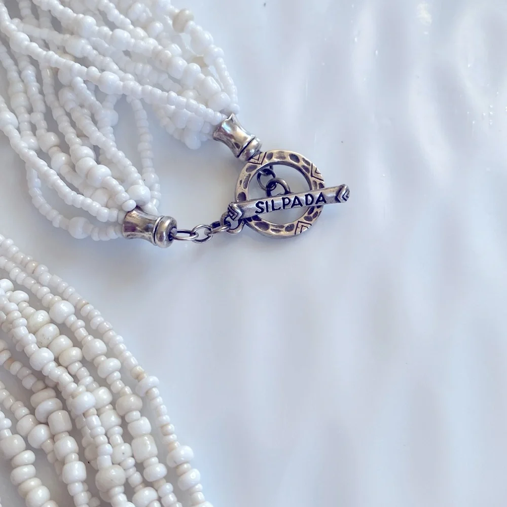 Silpada N1573 White Seed Beads, Sterling Silver,Coral and Black Pin Shell - Picture 4 of 5